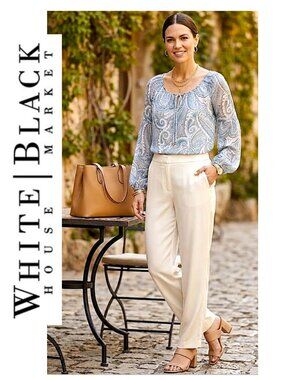 (3 for $30) WHITE HOUSE BLACK MARKET - Boho light blue paisley print blouse